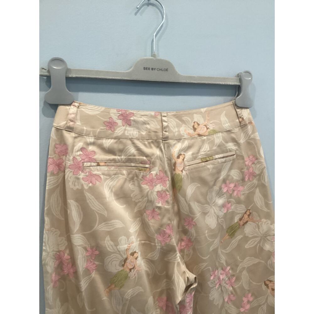 Vtg Tommy Bahama Womens Capris Size 2 Hawaiian Tropical Beige Floral Cotton Silk - Picture 10 of 14